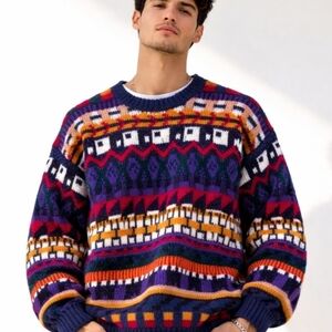Vintage 90s Coogi Style Gulf Traders Multicolor Crewneck Sweater